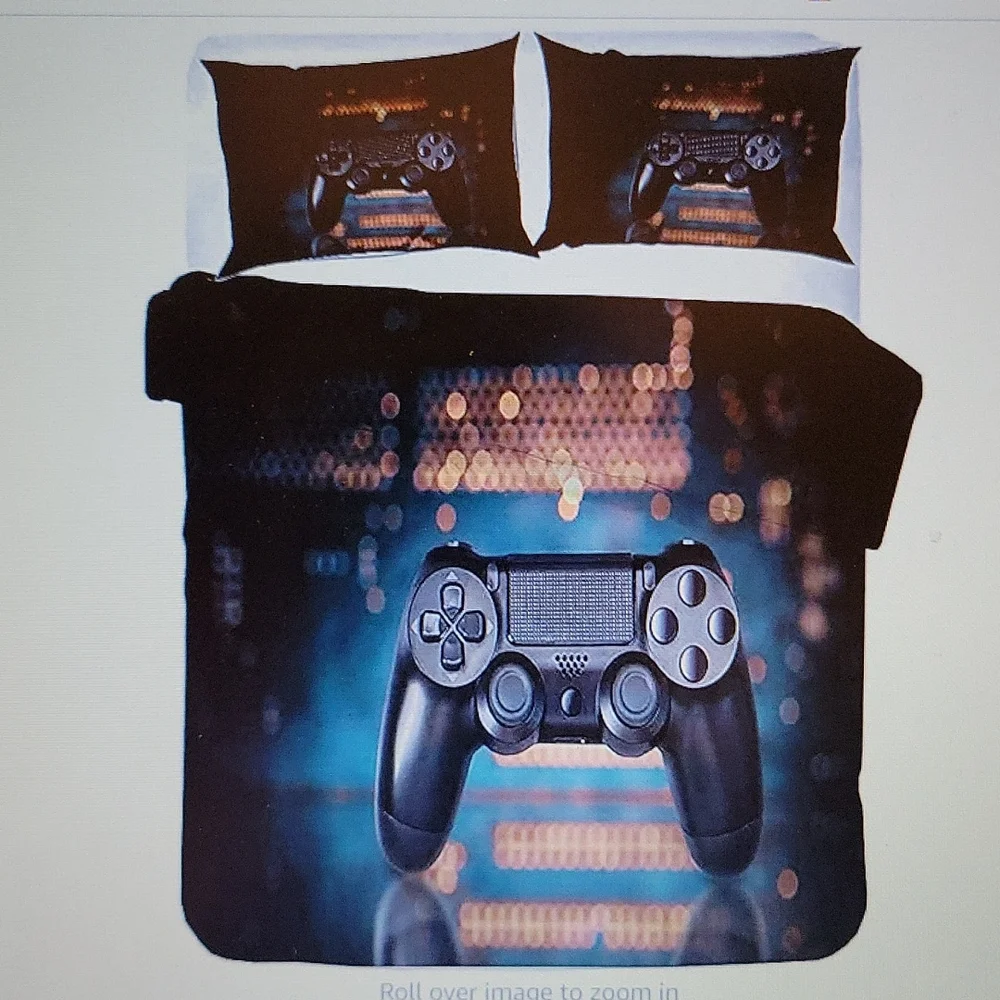 JAQWLL Gamer Bedding Duvet Cover 2 pillowcases blue gold aqua black Full…New